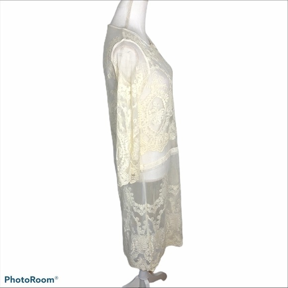 Zara Ivory Lace Long Sleeve Midi Dress Sz Medium - Picture 4 of 9